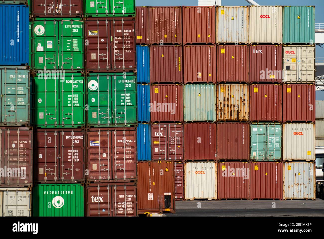 Port of Duisburg Ruhrort, container handling at DeCeTe, Duisburg Container Terminal, Duisport, Duisburger Hafen AG, Duisburg, NRW, Germany, Stock Photo