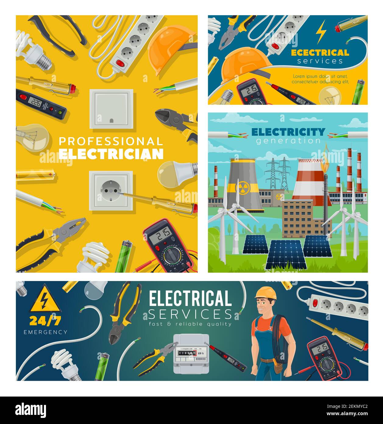 Electrical services and electrician, power plant generation. Vector