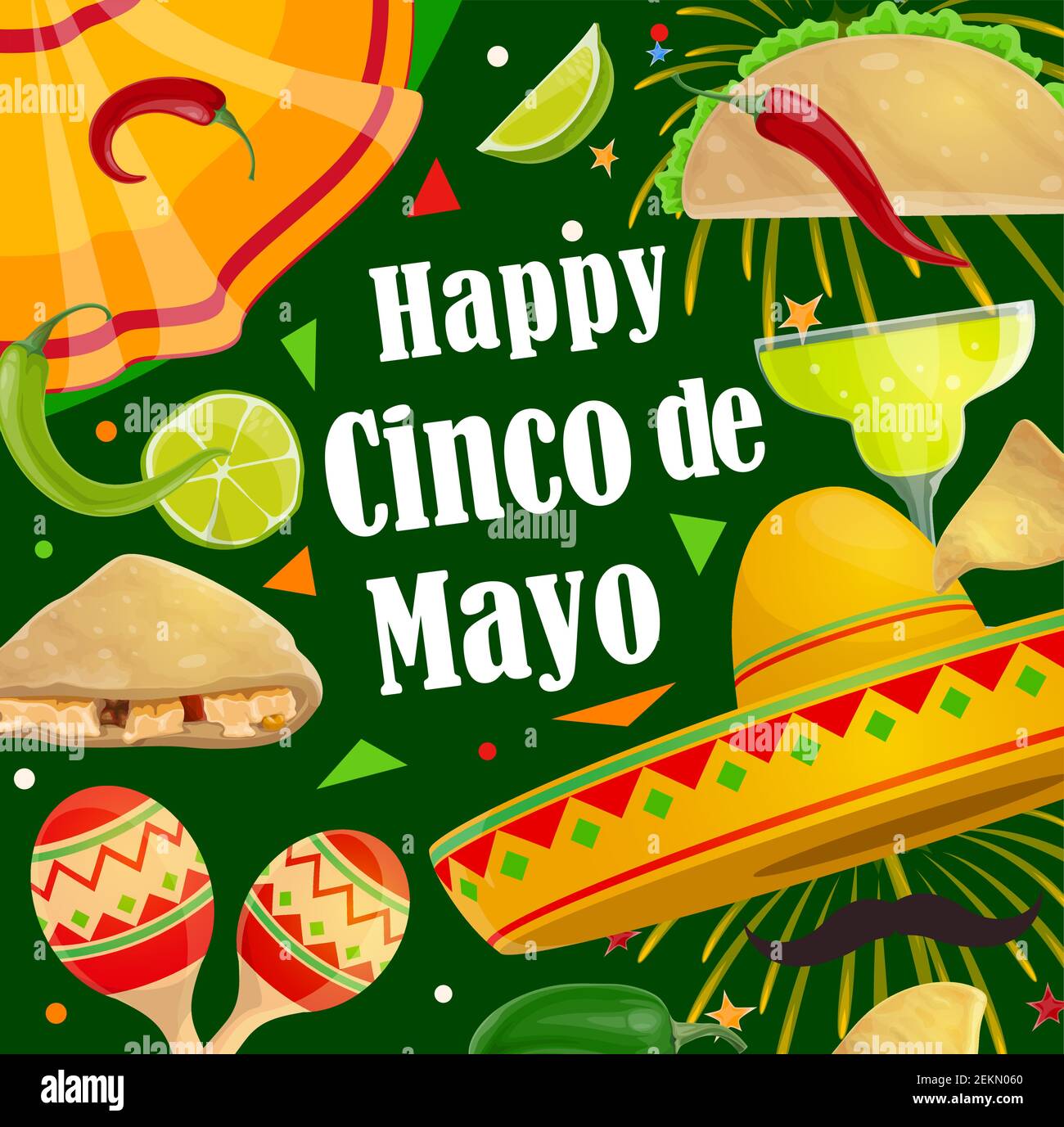 Cinco de Mayo Mexican holiday celebration fiesta poster of sombrero