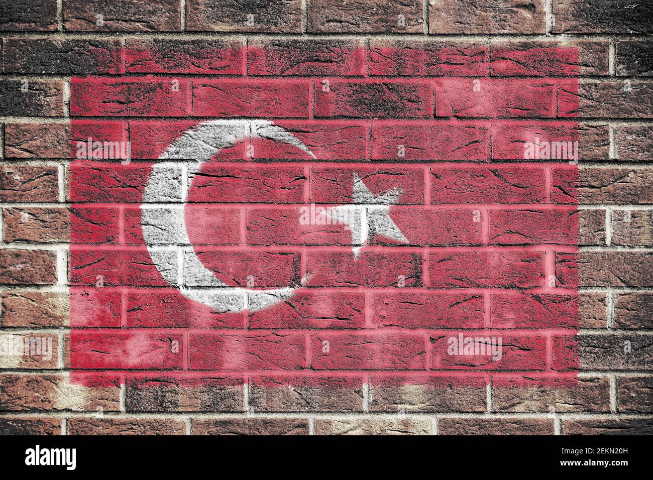 Turkey flag on a brick wall background Stock Photo