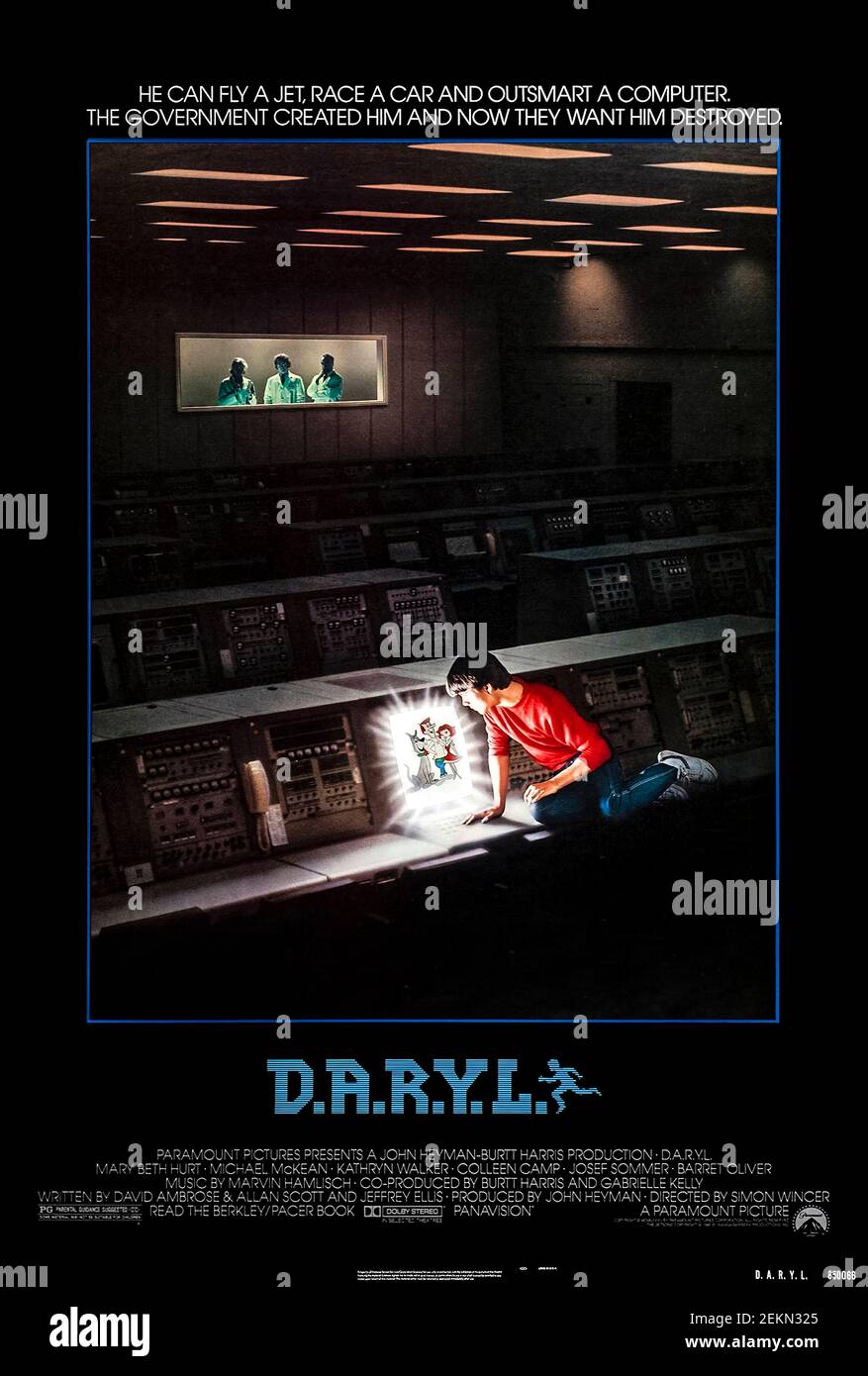 D.A.R.Y.L. (1985) directed by Simon Wincer and starring Mary Beth Hurt, Michael McKean and Kathryn Walker. A seemingly normal young boy turns out to be a top secret, military-created robot with superhuman abilities. Stock Photo
