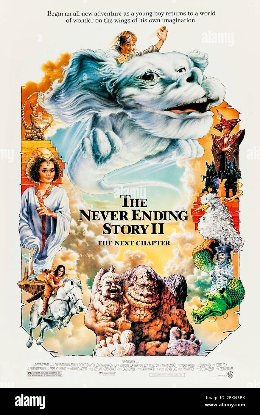 The NeverEnding Story II: The Next Chapter (1990) directed by George Miller and starring Jonathan Brandis, Kenny Morrison and Clarissa Bur. A young boy with a distant father enters a world of make-believe and magic through a portal within an antique book. Stock Photo
