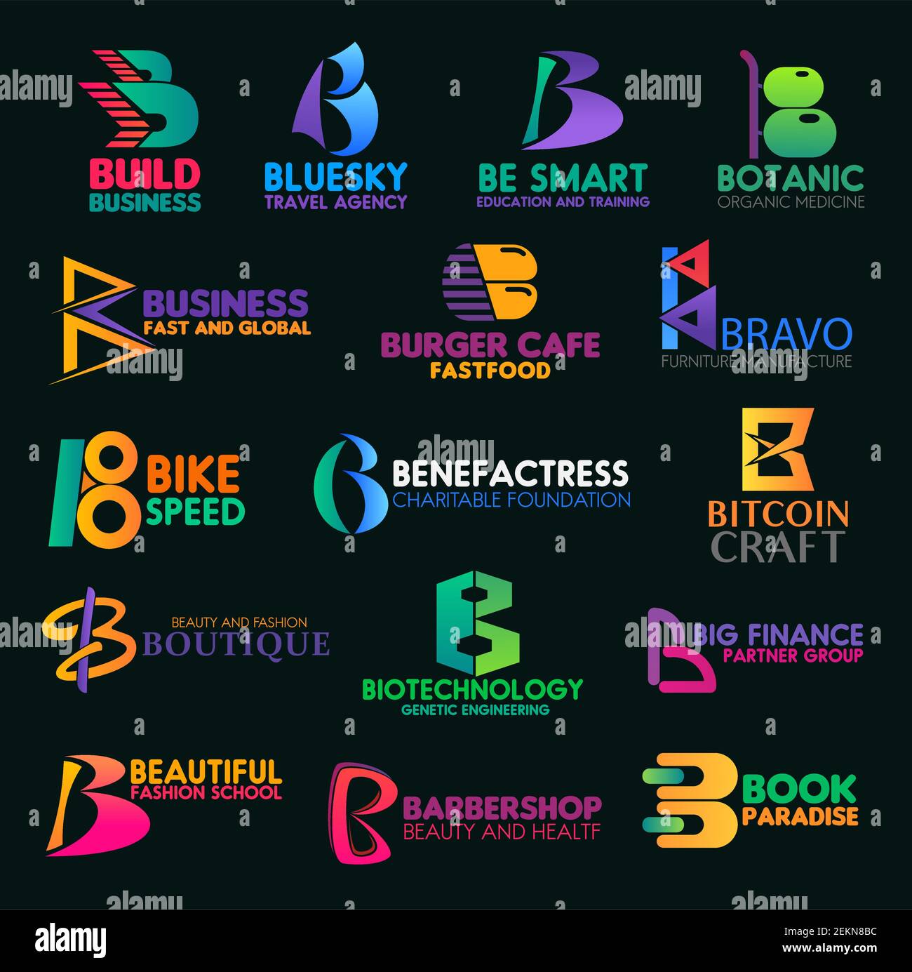 B icons and symbols of trade, engineering or food manufacture corporate ...