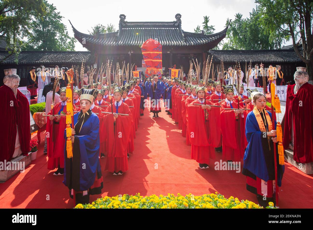 Liji People participate in the Confucius ceremony to honor the 2571th birth ...