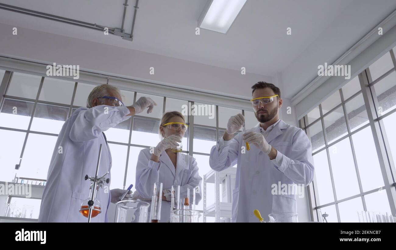 Scientist work with science equipment in laboratory. Scientific