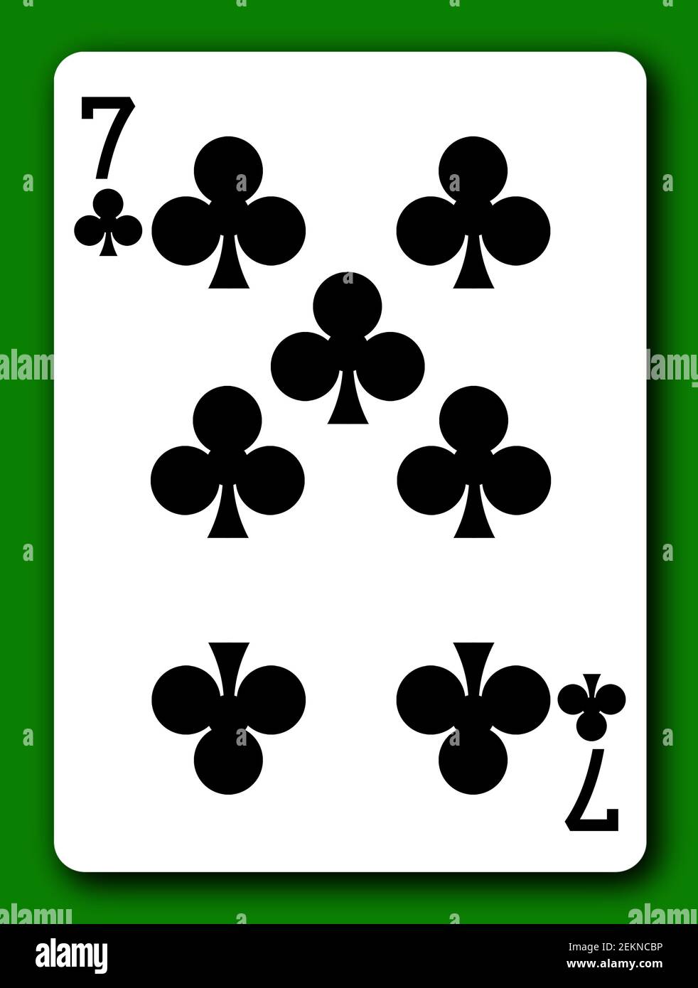 7 Seven of Clubs playing card with clipping path to remove background and shadow 3d illustration Stock Photo