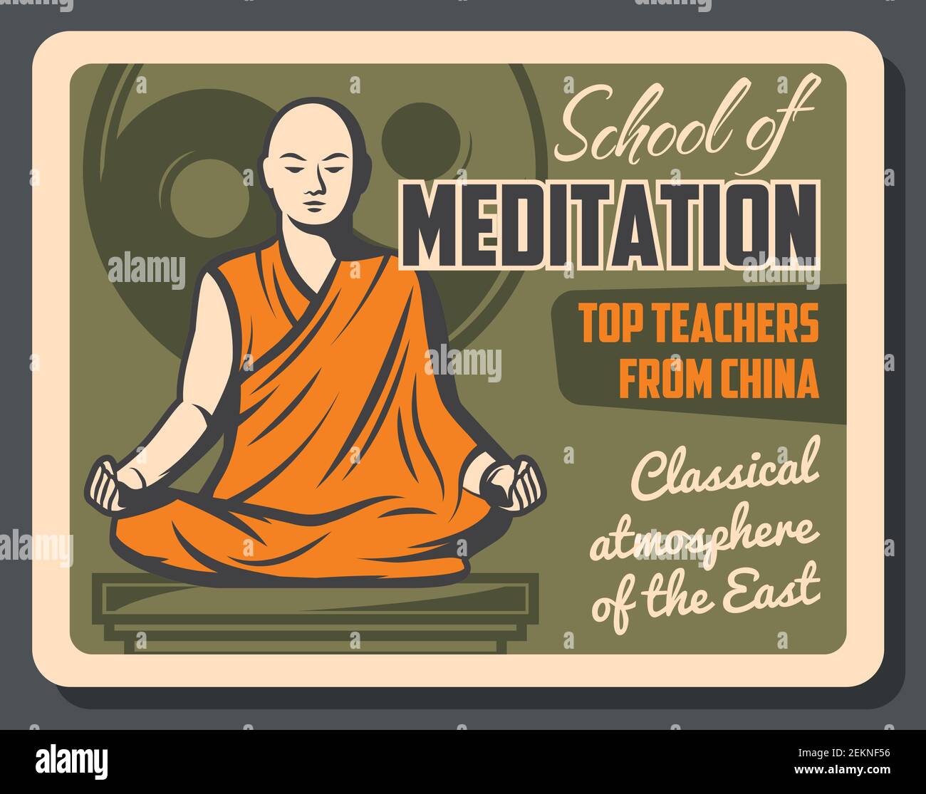 Buddhism religious center, meditation school. Vector Buddhist spiritual tranquility and Dharma