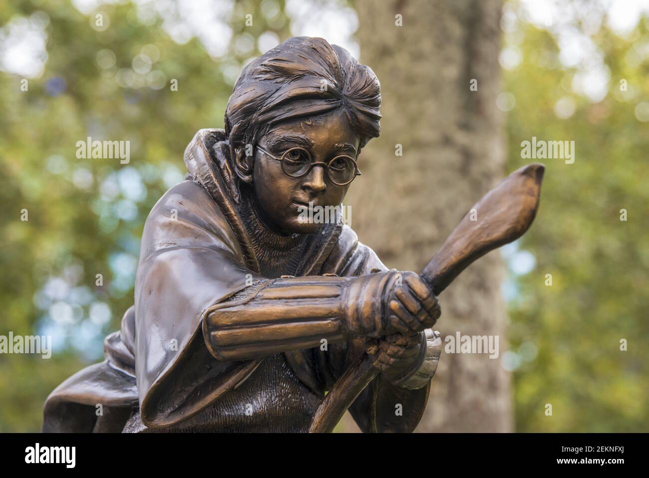 A new statue of Harry Potter in Leicester Square, London which has