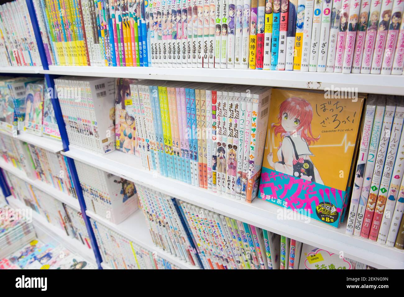 Mangas on display in a manga bookstore in Ikebukuro. Manga themed