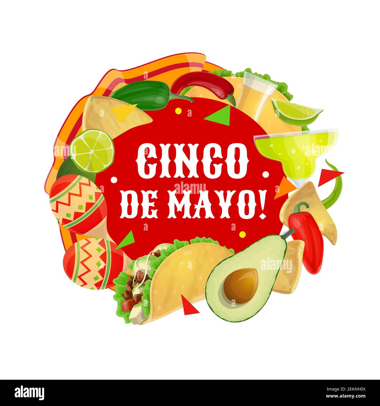 Cinco de Mayo fiesta Maracas, Mexican party food and drink vector