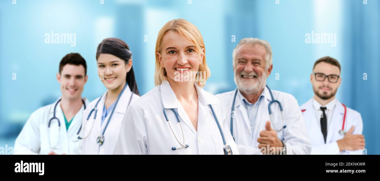 Healthcare people group. Professional doctor working in hospital office or clinic with other