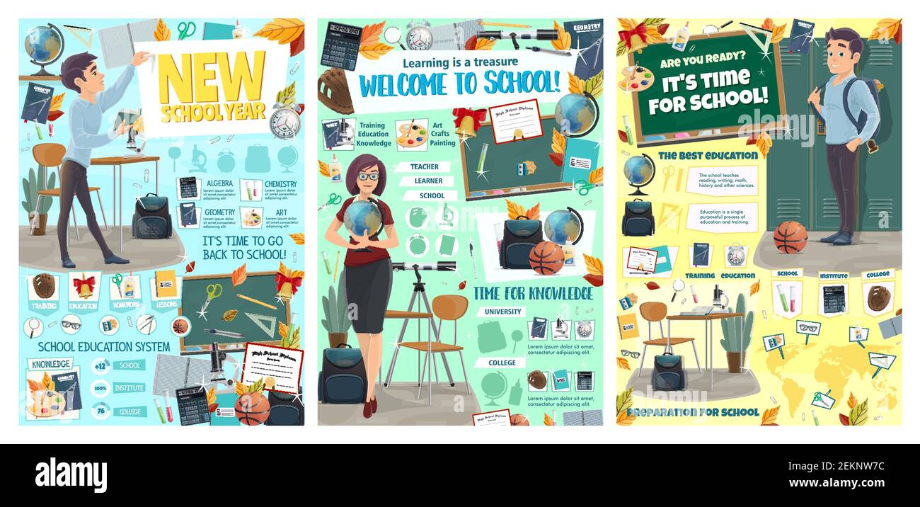 Welcome back to school year posters for education season in September ...