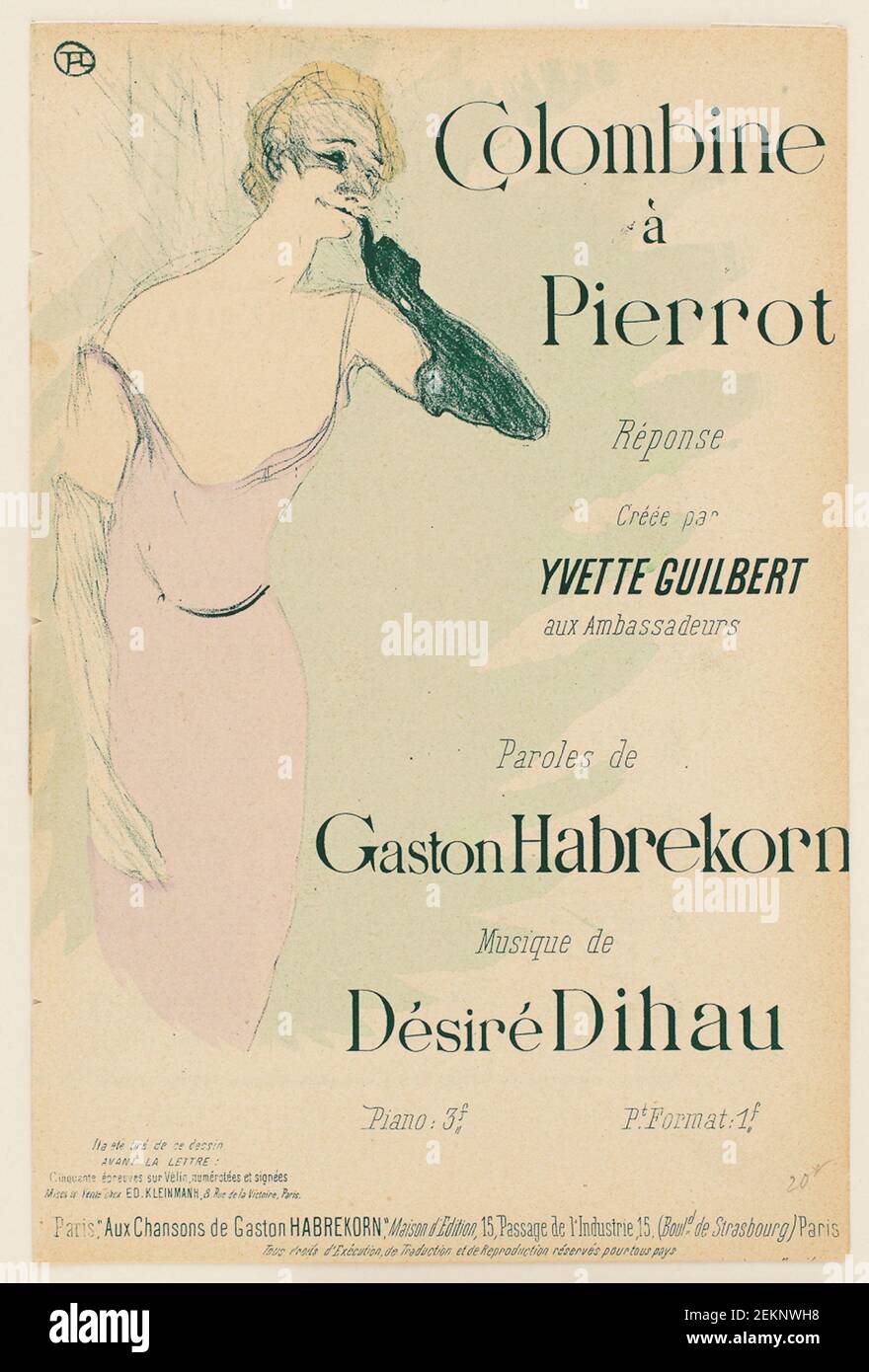 Henri de Toulouse-Lautrec (1864-1901), Yvette Guilbert, in Columbine in Pierrot, 1894 Stock Photo