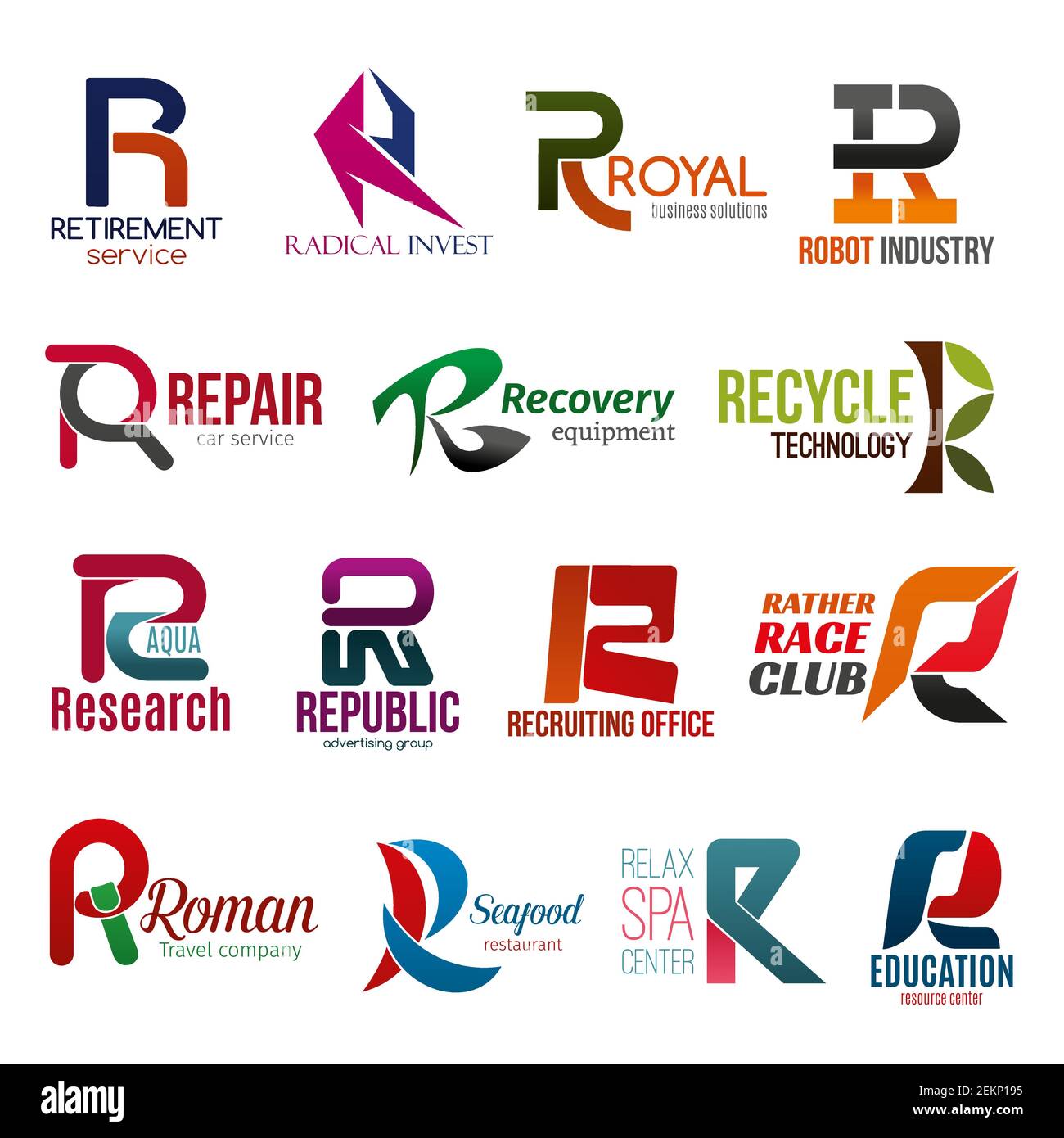 Corporate identity letter R business icons. Vector retirement, finance ...