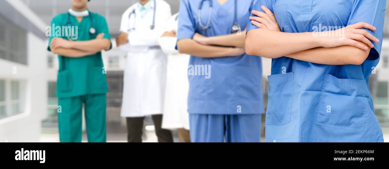 Healthcare people group. Professional doctor working in hospital office or clinic with other