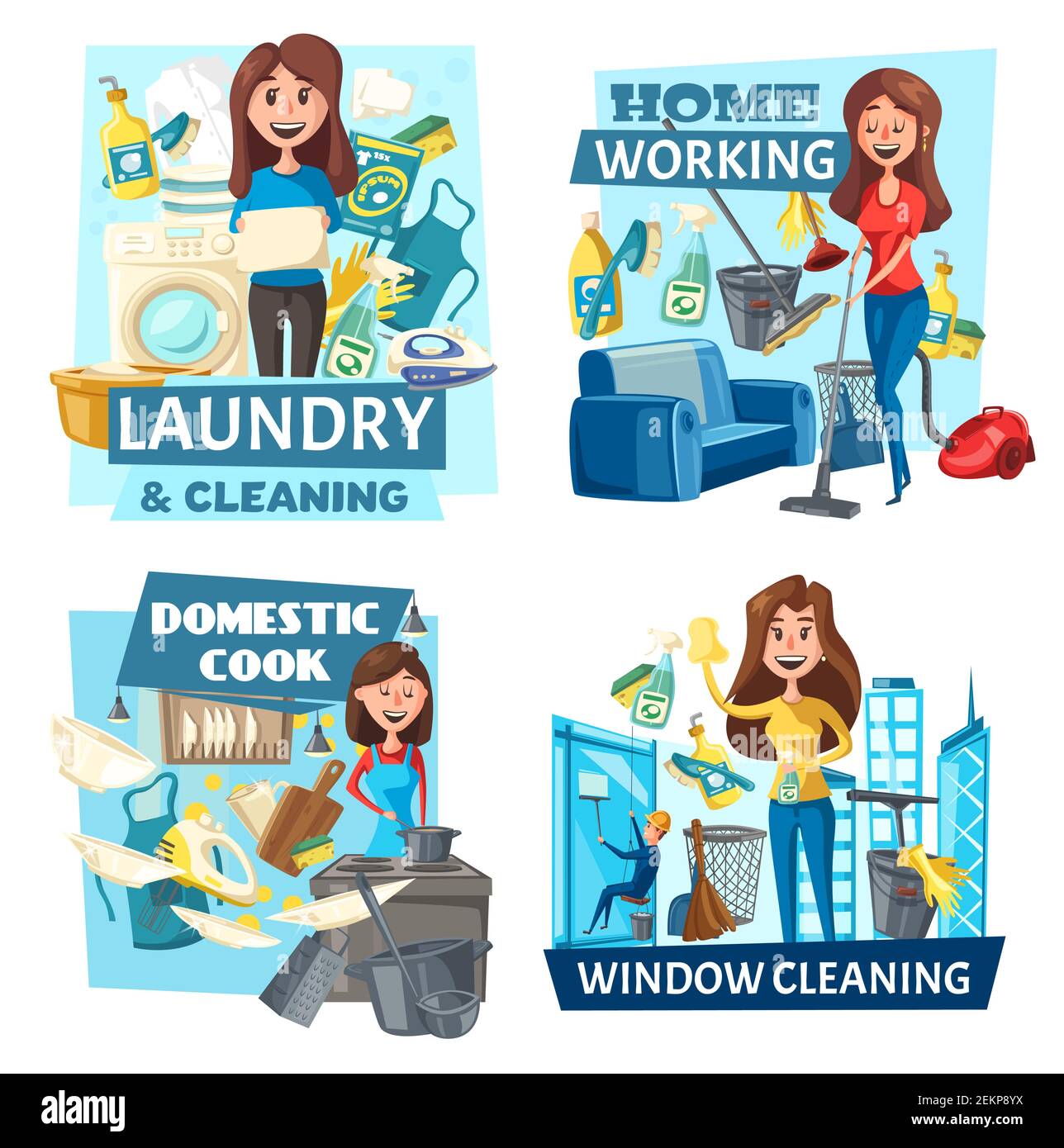 Laundry and window cleaning, domestic cook and home working