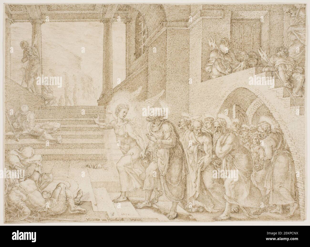 Maarten van Heemskkk (1498-1574), the apostles are delivered by the gain of an angel, 1572 Stock Photo