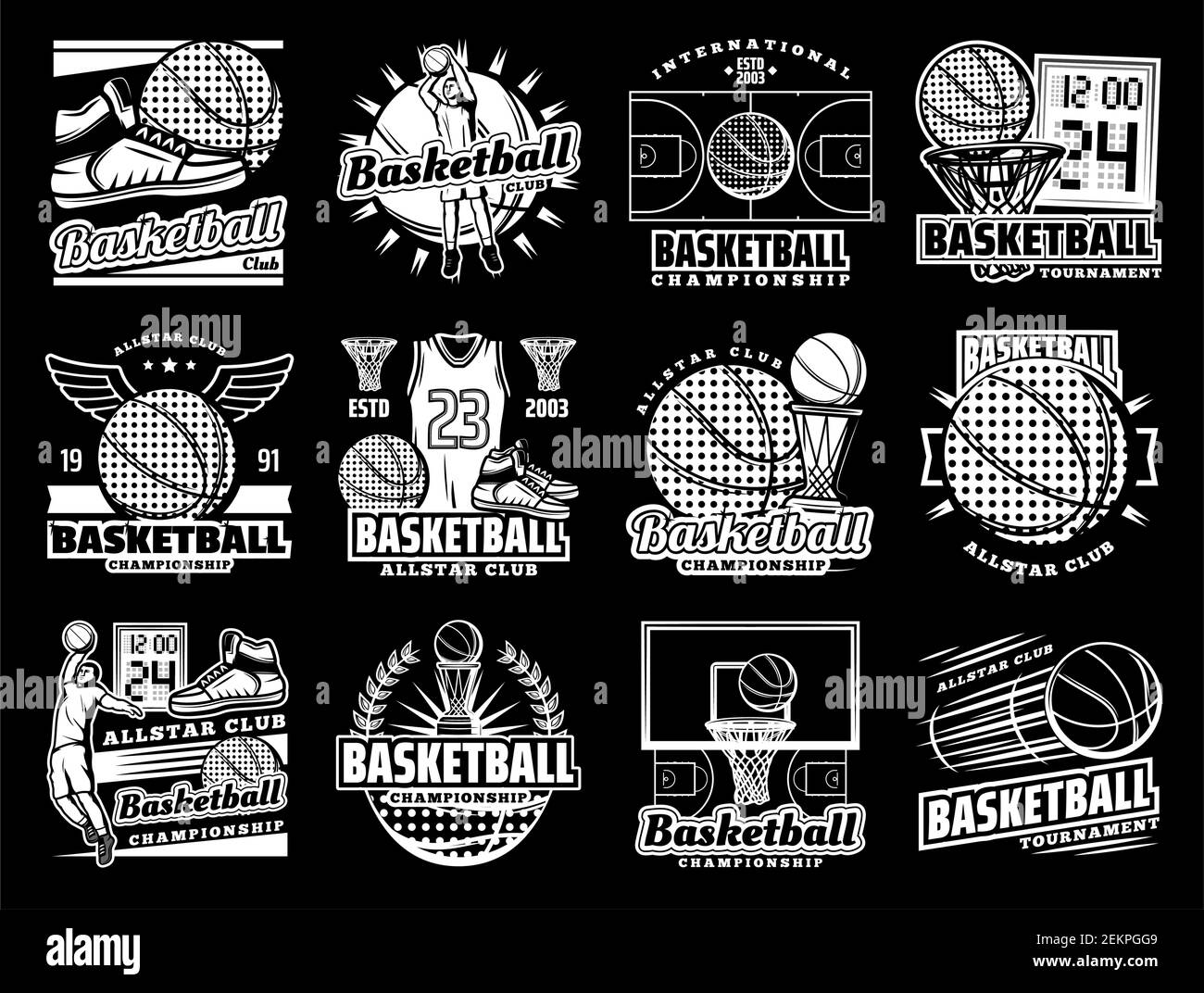 Vector icons of basketball ball, scoreboard and champion cup, streetball  game shoes with wings and winner stars. Basketball club, college team  tournam Stock Vector Image & Art - Alamy