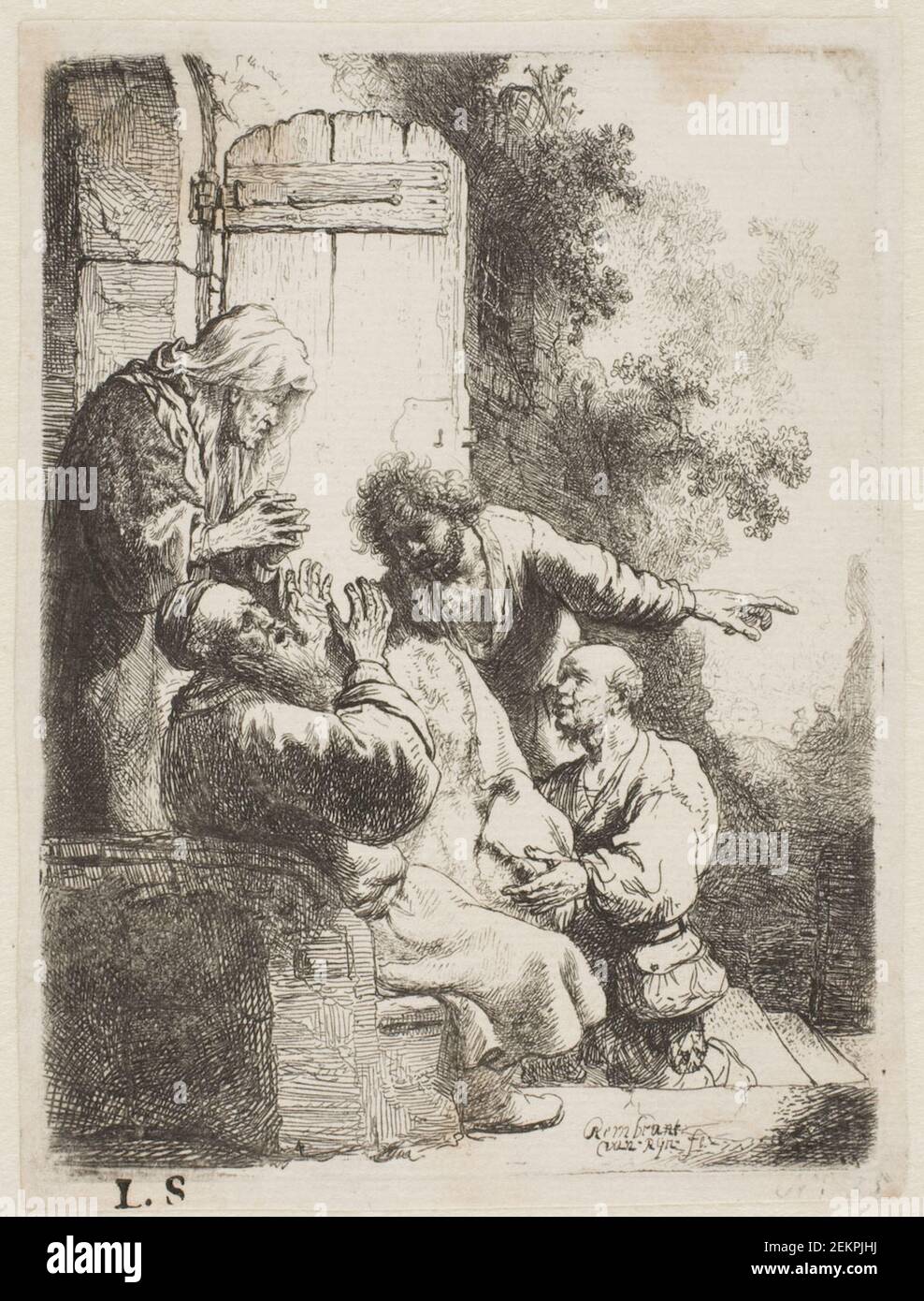 Rembrandt van Rijn (1606-1669), Joseph's Broedre brings Jacob the bloody robe, About 1633 Stock Photo