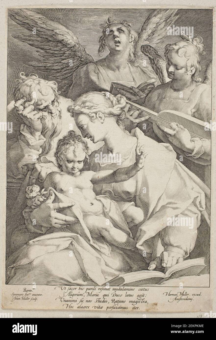 Jan Harmensz. Muller (1571-1628); Bartholomeus rampers (1546-1611), the Holy Family and two Musicling Angel, About 1590 Stock Photo