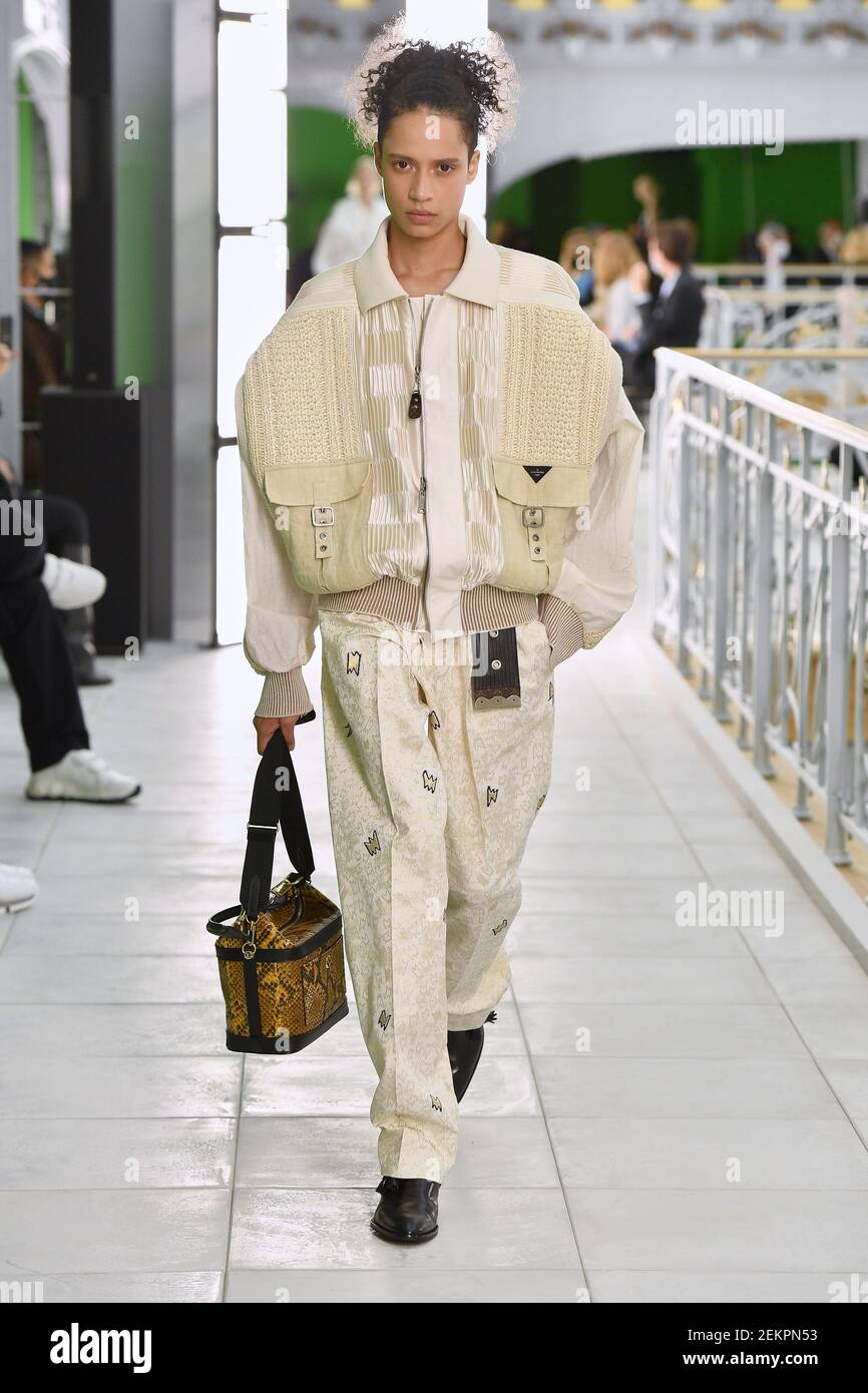 Model on the runway at the Louis Vuitton fashion show during Spring/Summer  2021, Paris Fashion Week in Paris, France on October 5, 2020. (Photo by  Jonas Gustavsson/Sipa USA Stock Photo - Alamy