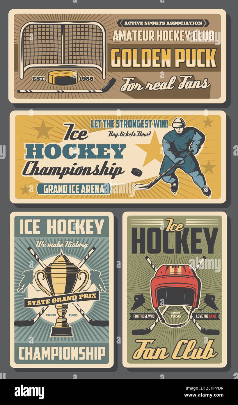 Ice hockey sport team players vector design with sticks, pucks and