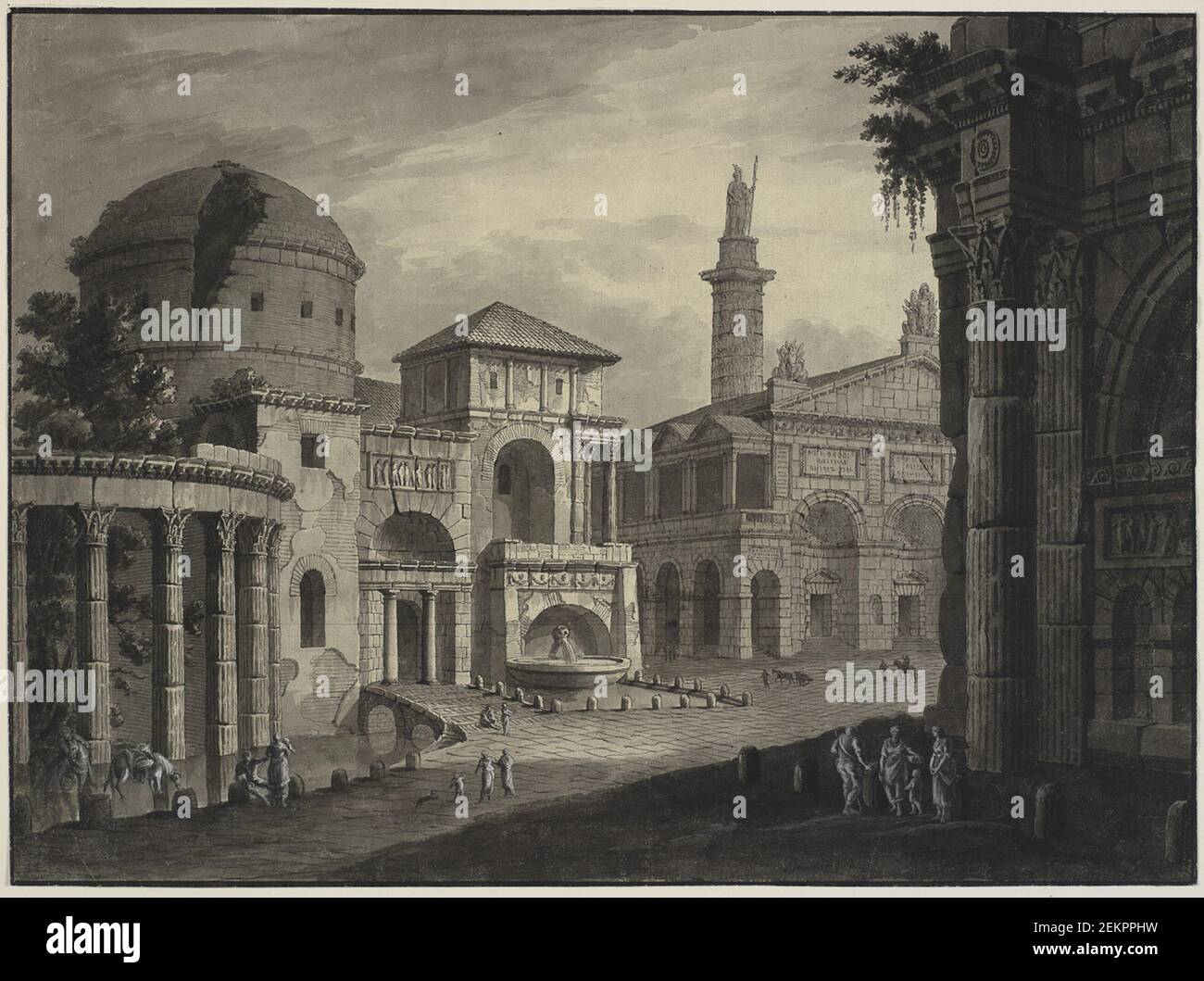Robert Adam (1728-1792), architectural fantasia. Antique city with a ...