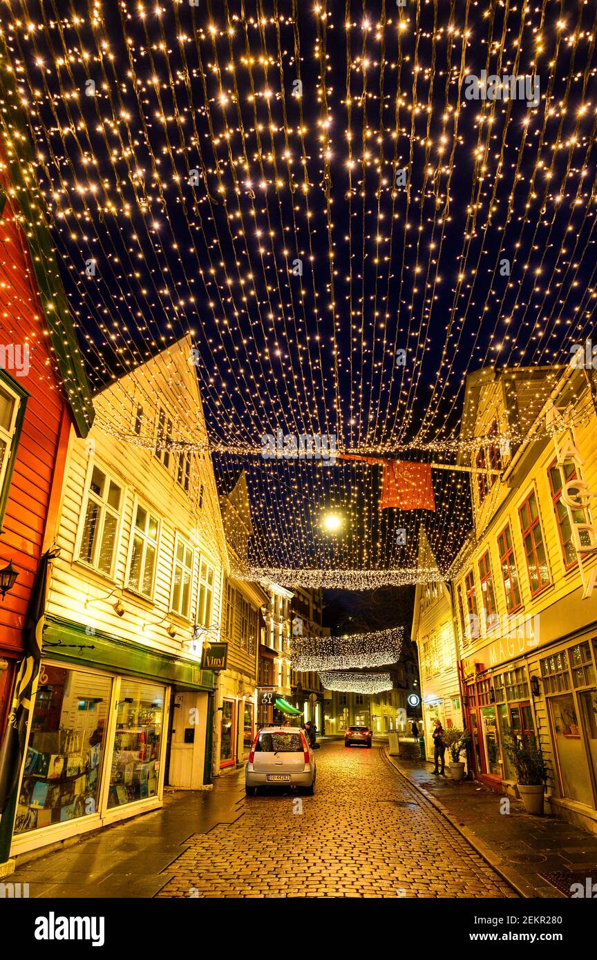 Christmas night in Bergen, Norway Stock Photo Alamy Norway At Christmas