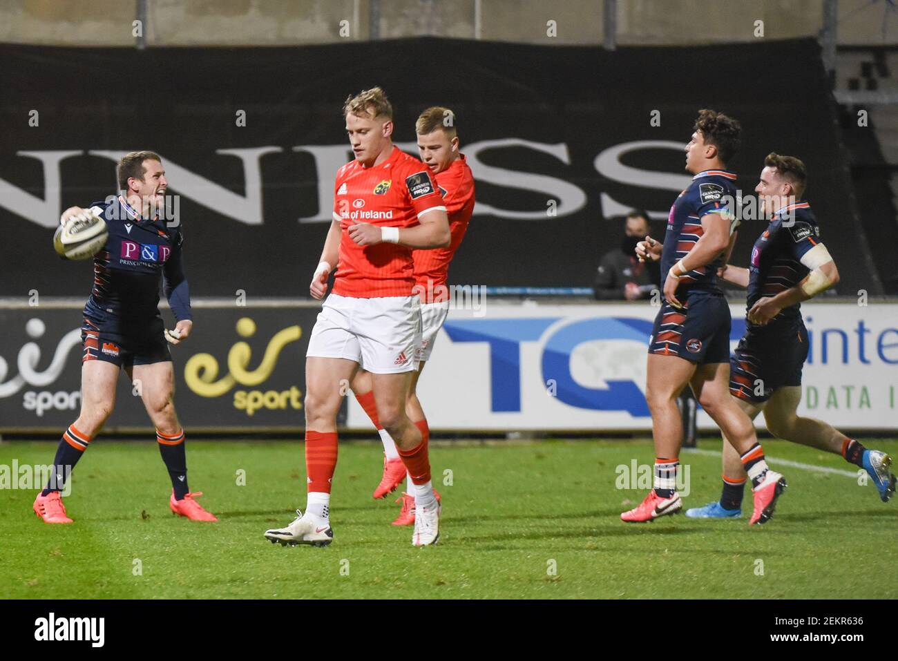 Edinburgh Rugby Mark Mark Bennett of Edinburgh celebrates scoring during the Guinness PRO14 ...