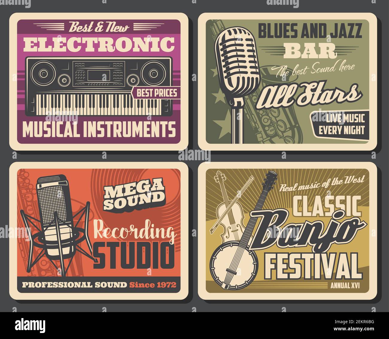 Music recording studio and musical instruments, equipment. Vector