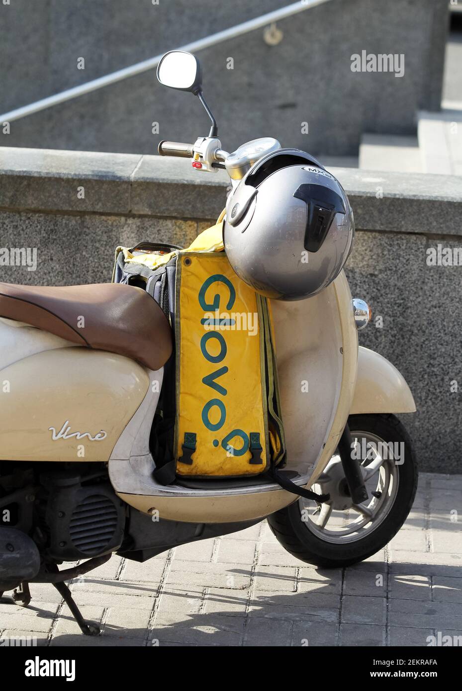 A scooter with Glovo bag is seen on a street in downtown Kiev. The number of (COVID-19) coronavirus cases is on the rise in Ukraine, 4,768 new cases are confirmed in Ukraine A scooter with Glovo bag is seen on a street in downtown Kiev. The number of (COVID-19) coronavirus cases is on the rise in Ukraine, 4,768 new cases are confirmed in Ukraine