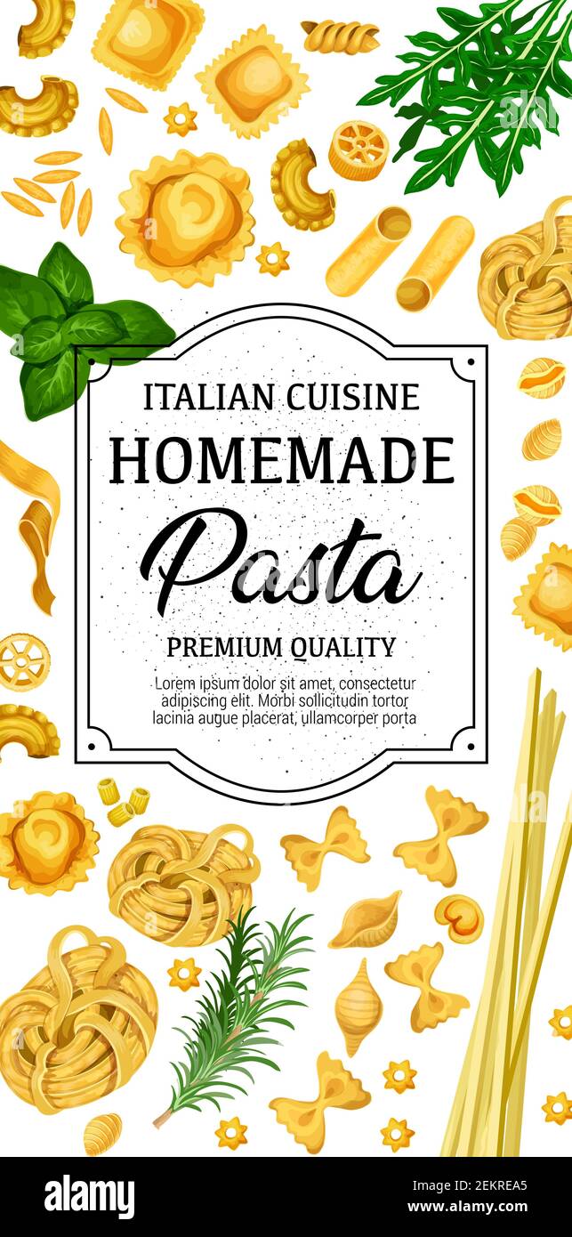 Handmade pasta, Italian homemade traditional food. Vector Italy pasta
