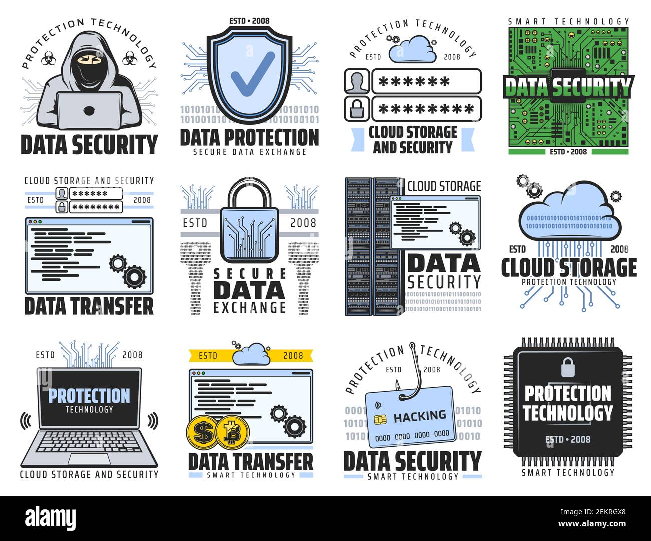 Internet data information security and cloud storage digital technology  icons. Vector internet computer network protection, bitcoin cryptocurrency  dat Stock Vector Image & Art - Alamy
