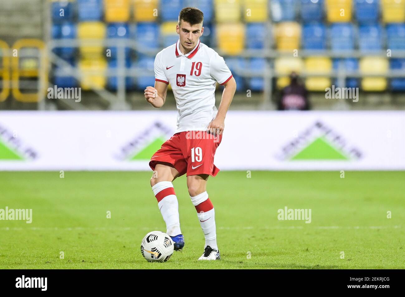 Karol Fila of Poland seen in action during football U-21 European  Championships 2021 Qualifiers match between Poland and Bulgaria at the City  Stadium in Gdynia. (Final score: Poland 1:1 Bulgaria) (Photo by