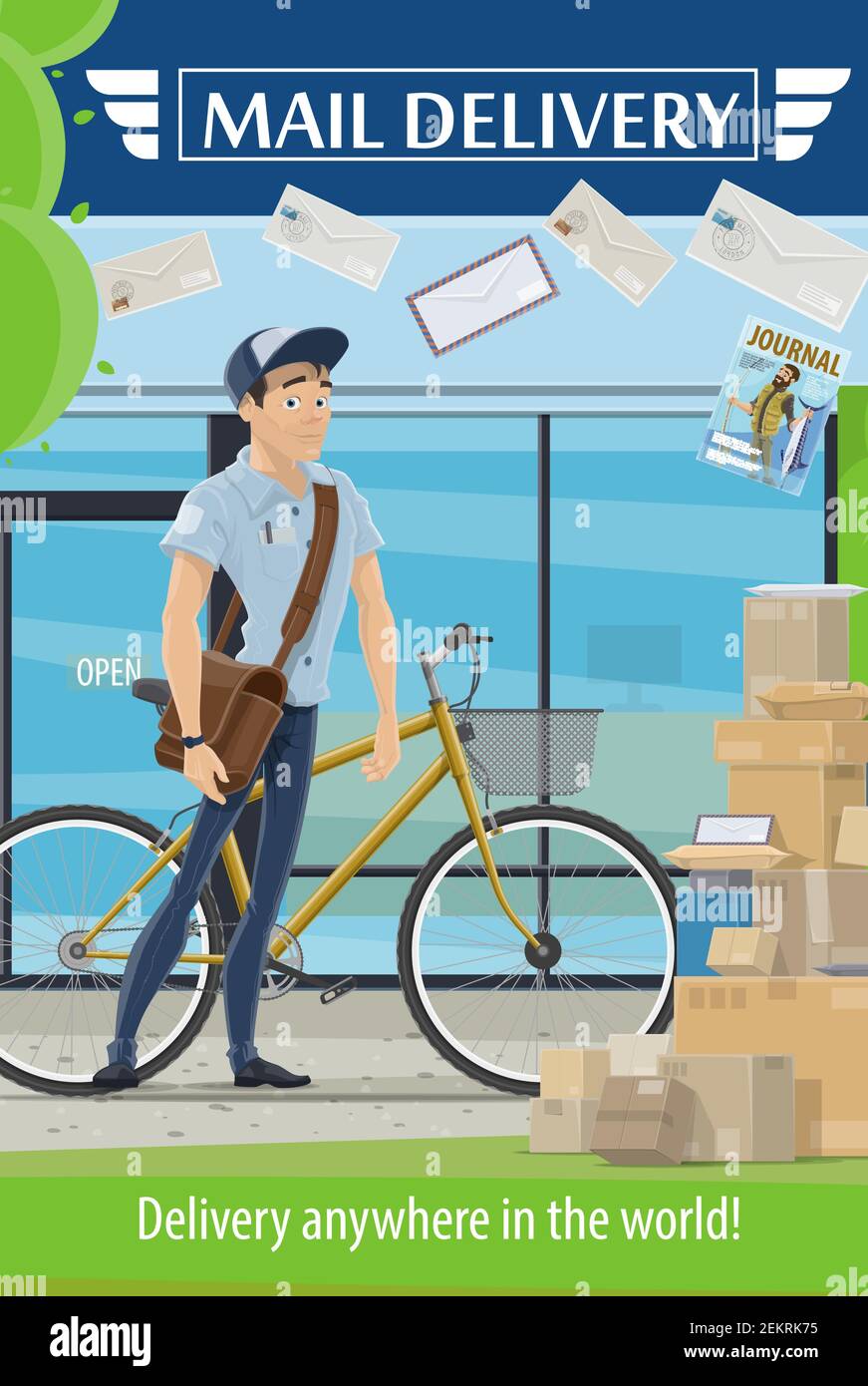 Post office and postman with letters and parcels vector design of mail