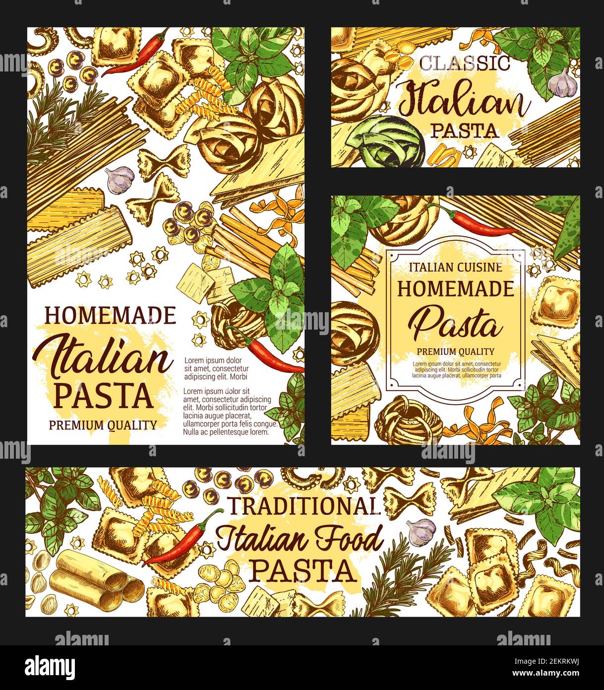 Pasta cooking poster, Italian cuisine restaurant menu and product