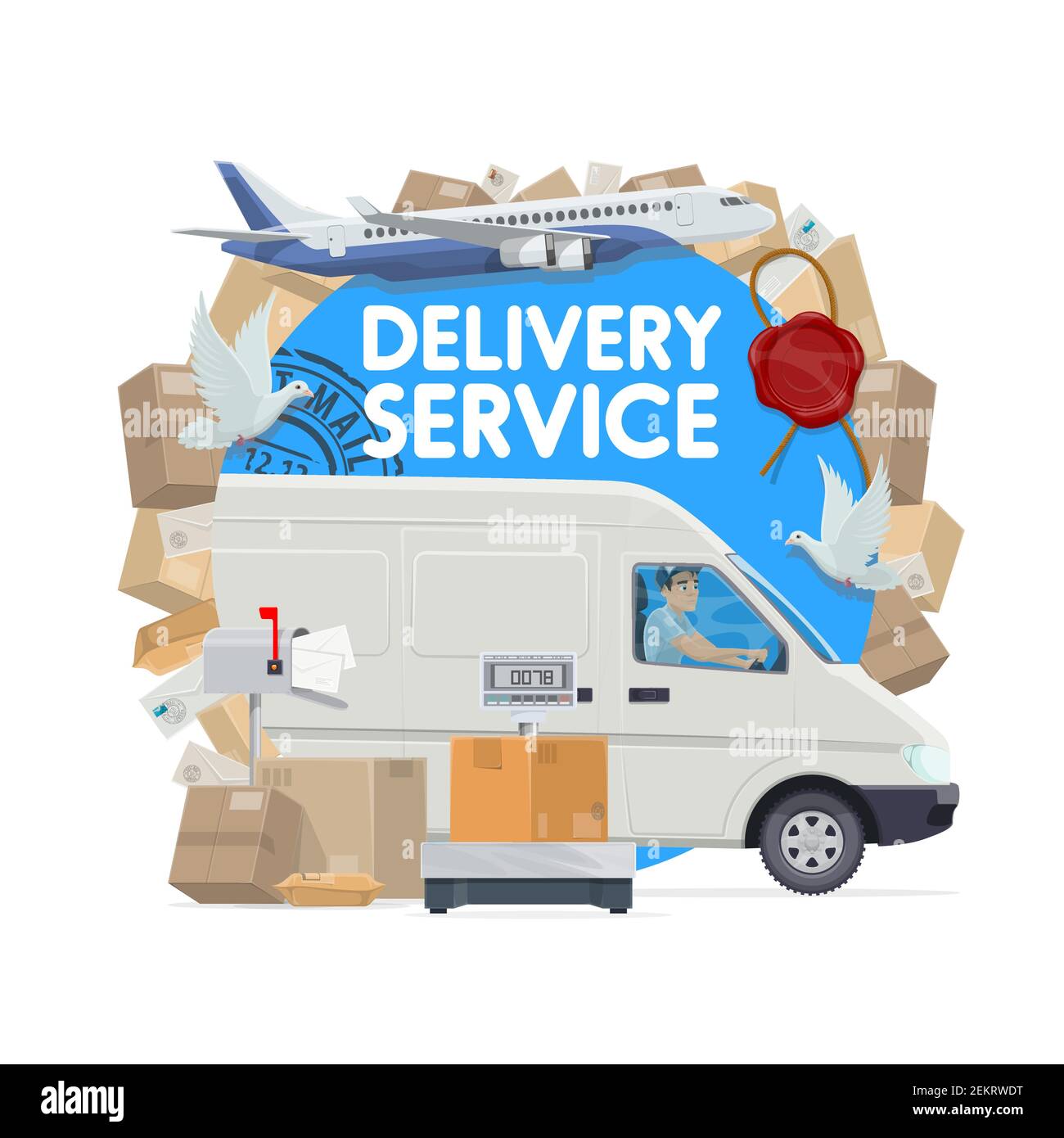 Mail delivery service vector design. Postal service delivery truck with