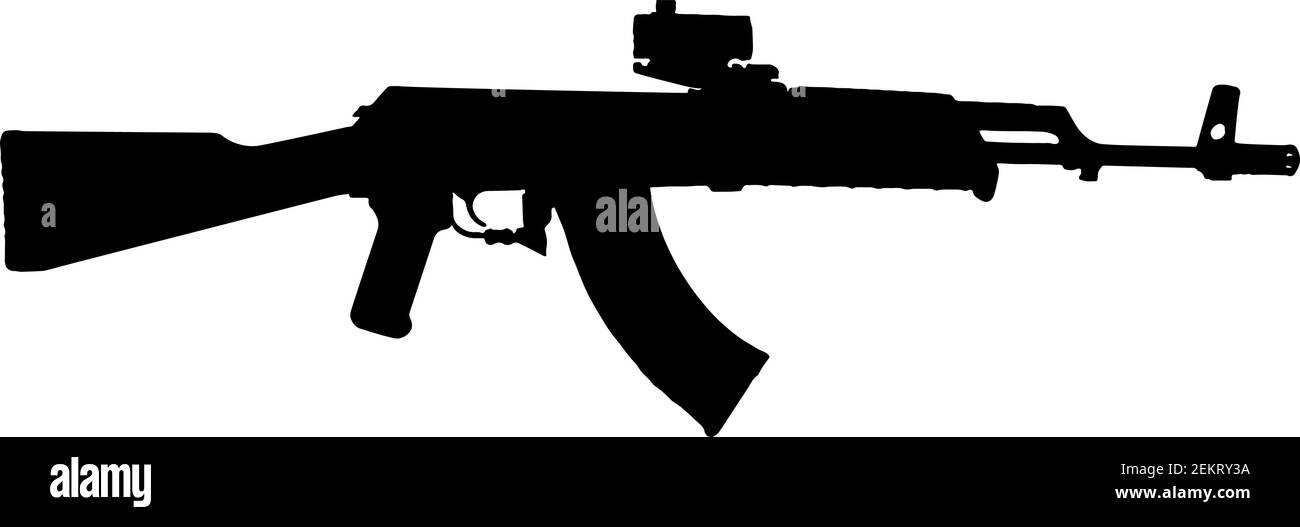 Semi automatic assault rifle silhouette on white background vector illustration Stock Vector