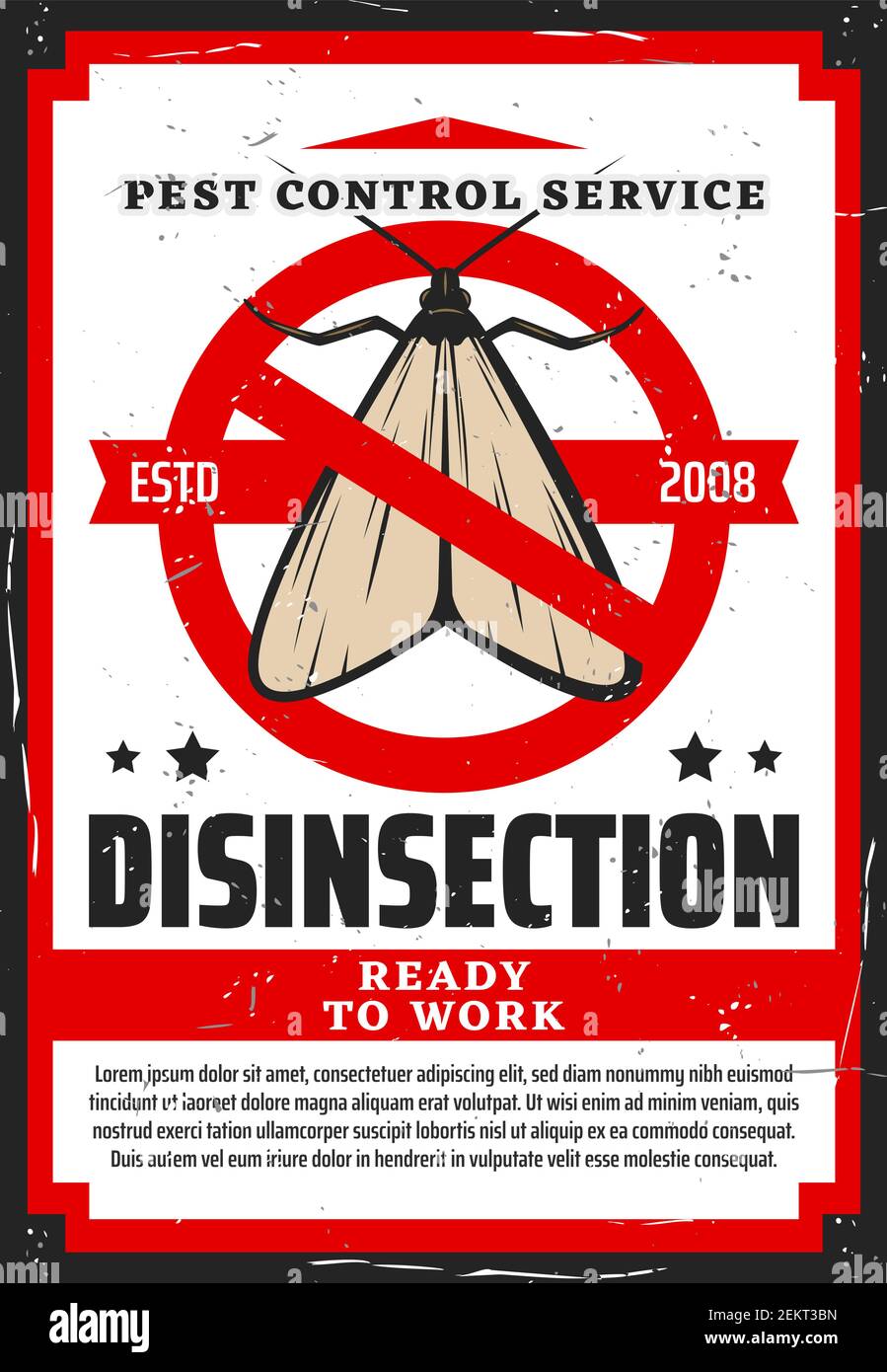 Moth in red warning sign vector design of pest control and house