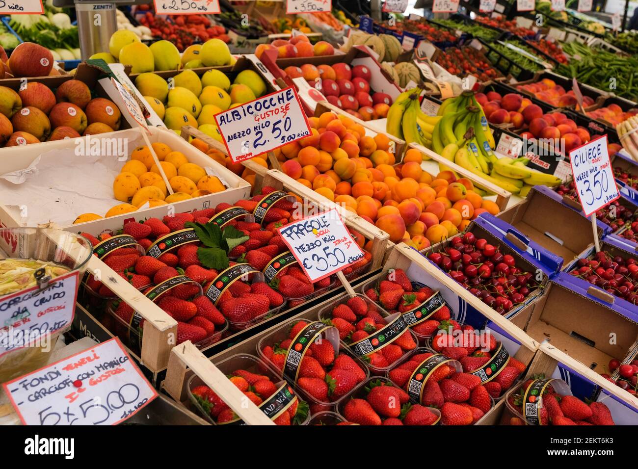 Fruit and vegetables on display at the market in Piazza della Frutta in Padua Italy Stock Photo