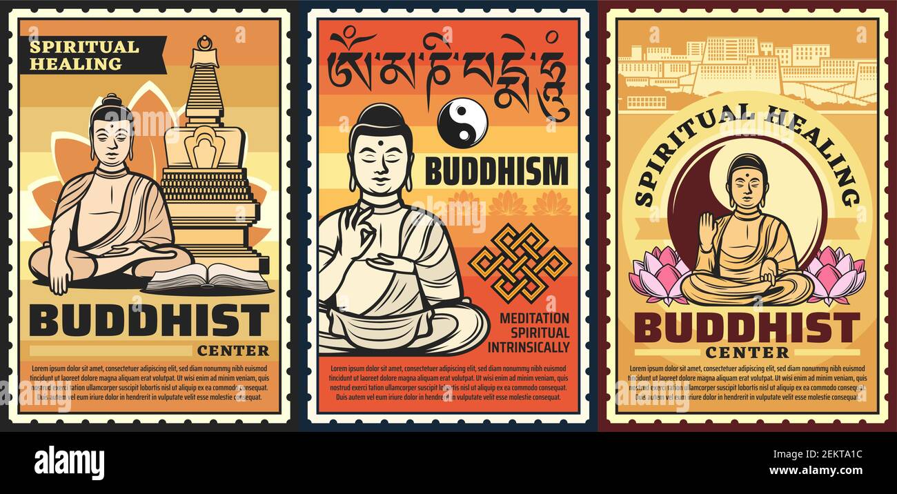 Buddhism religion, statue of Buddha and stupa of ancient Buddhist ...