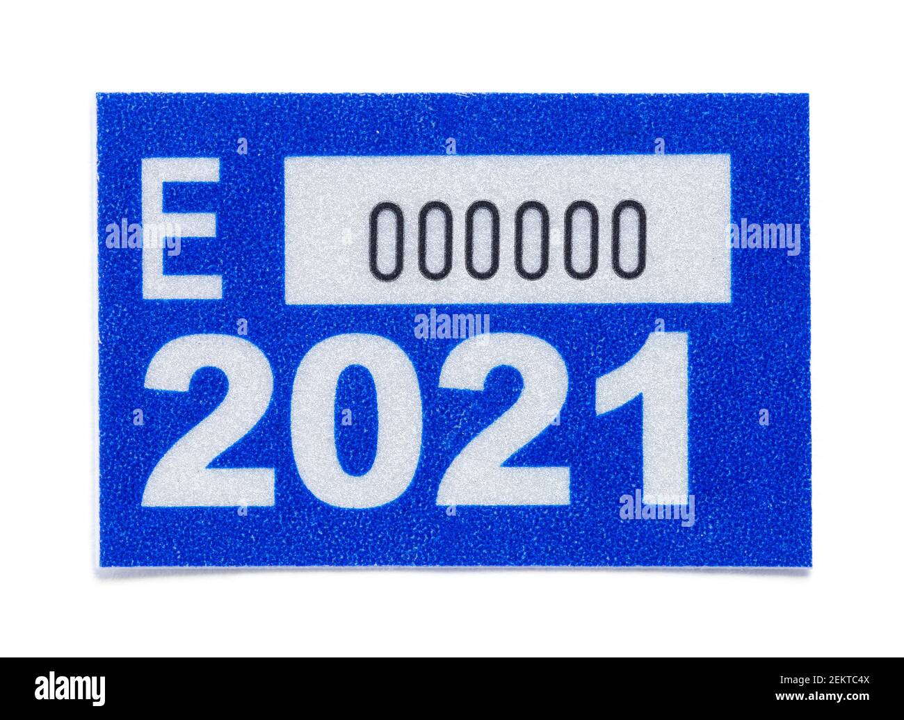 Blue Vehicle Registration Tag Sticker for License Plate Cut Out. Stock Photo