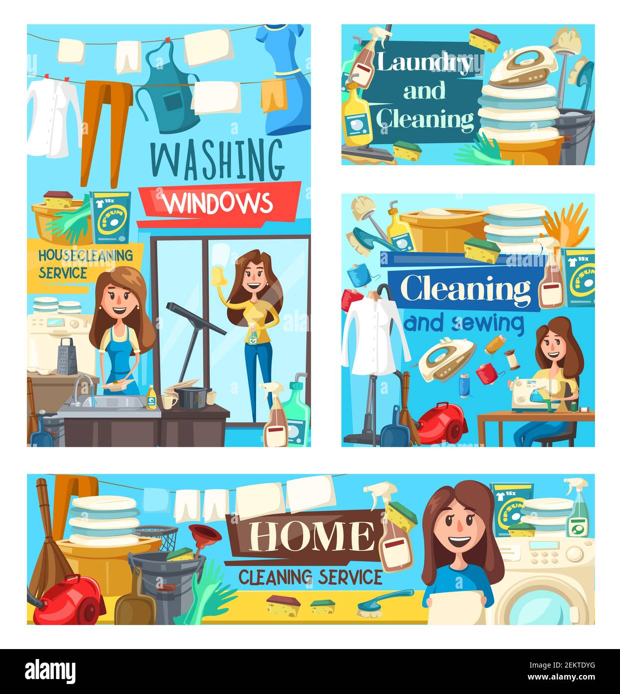 House cleaning service, professional laundry, sewing needlework and