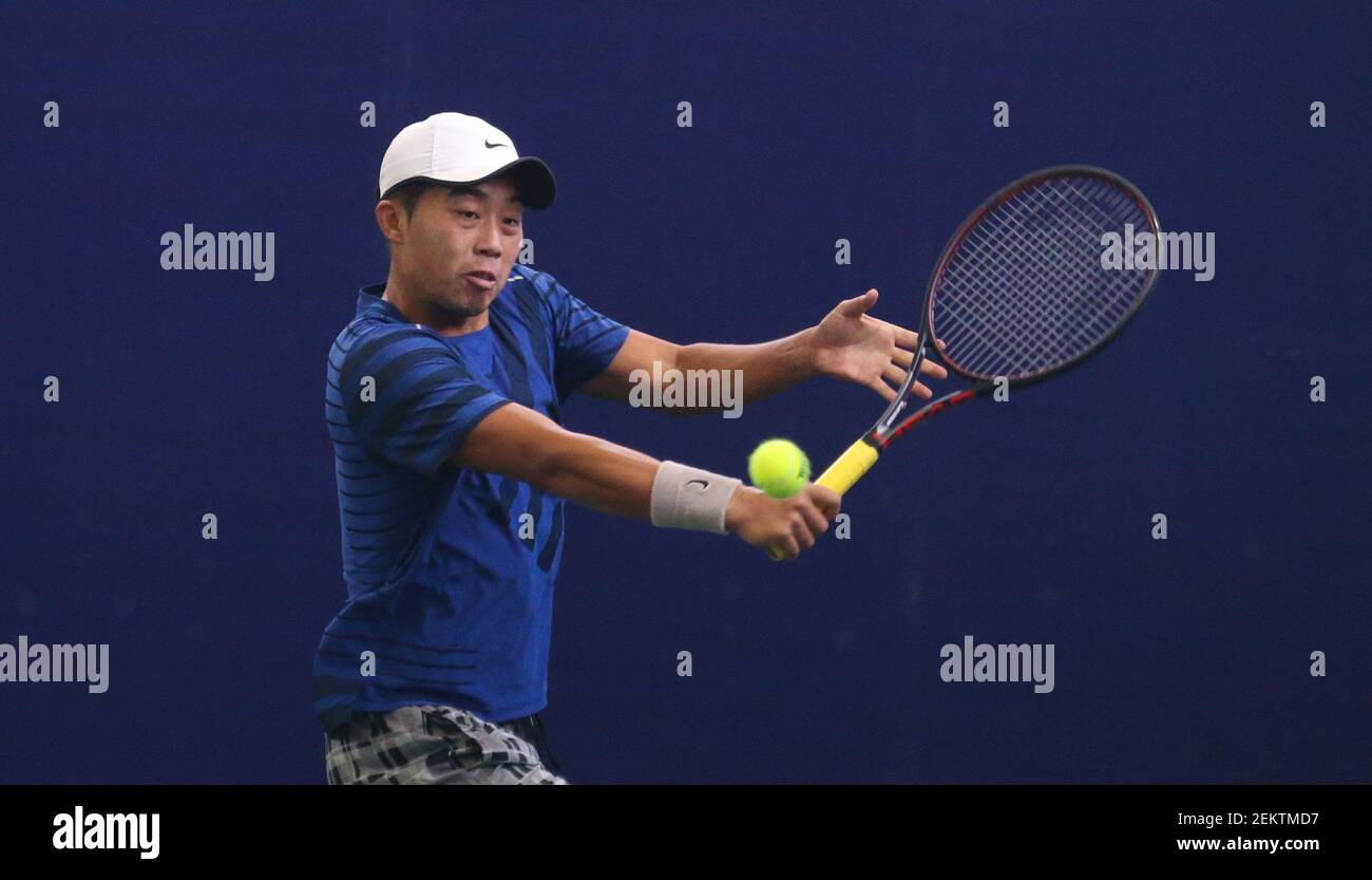 Gao Xin of China hits the ball during a match at the 2020 China tennis tour