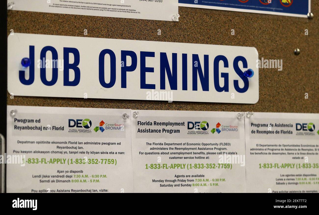 Job information appears on a bulletin board at the CareerSource Broward