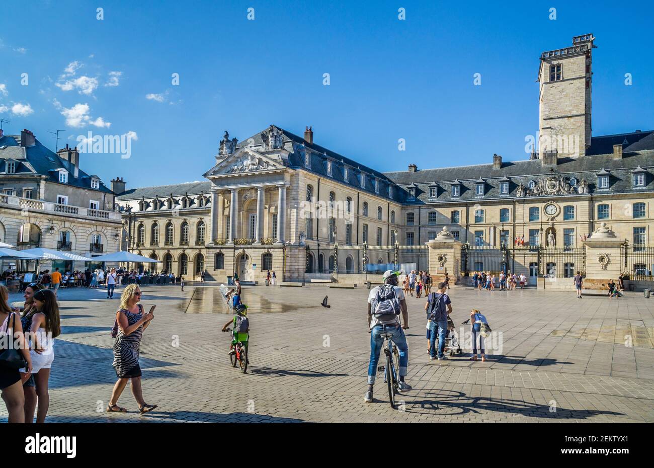 east portal of the Palace of the Dukes and Estates of Burgundy at Place de la Libération in Dijon, Burgundy, with Tour Philippe le Bon towerin the bac Stock Photo