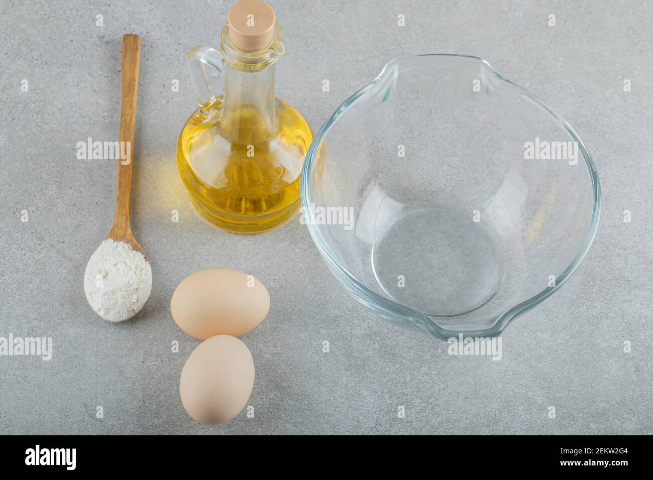 An empty glass plate with fresh chicken fresh eggs Stock Photo