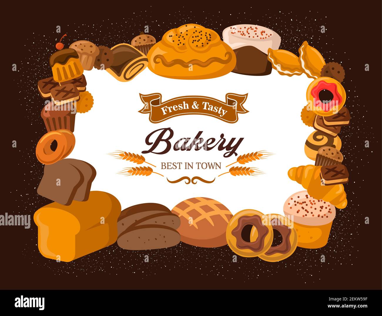 Bakery shop bread, baked desserts, cakes and pastry cookies. Vector ...