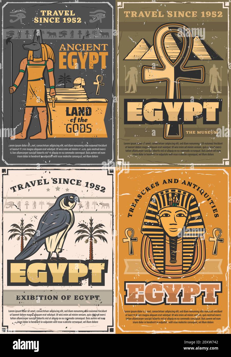 Ancient Egypt land of gods, retro museums and exhibitions. Vector God ...
