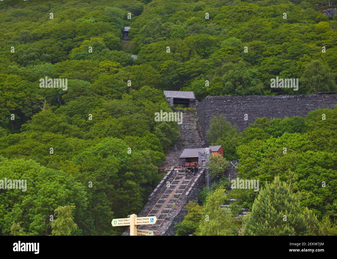 mine, railway, uphill, into the mountain, into the hillside, trees, underground mines, slate mines Stock Photo